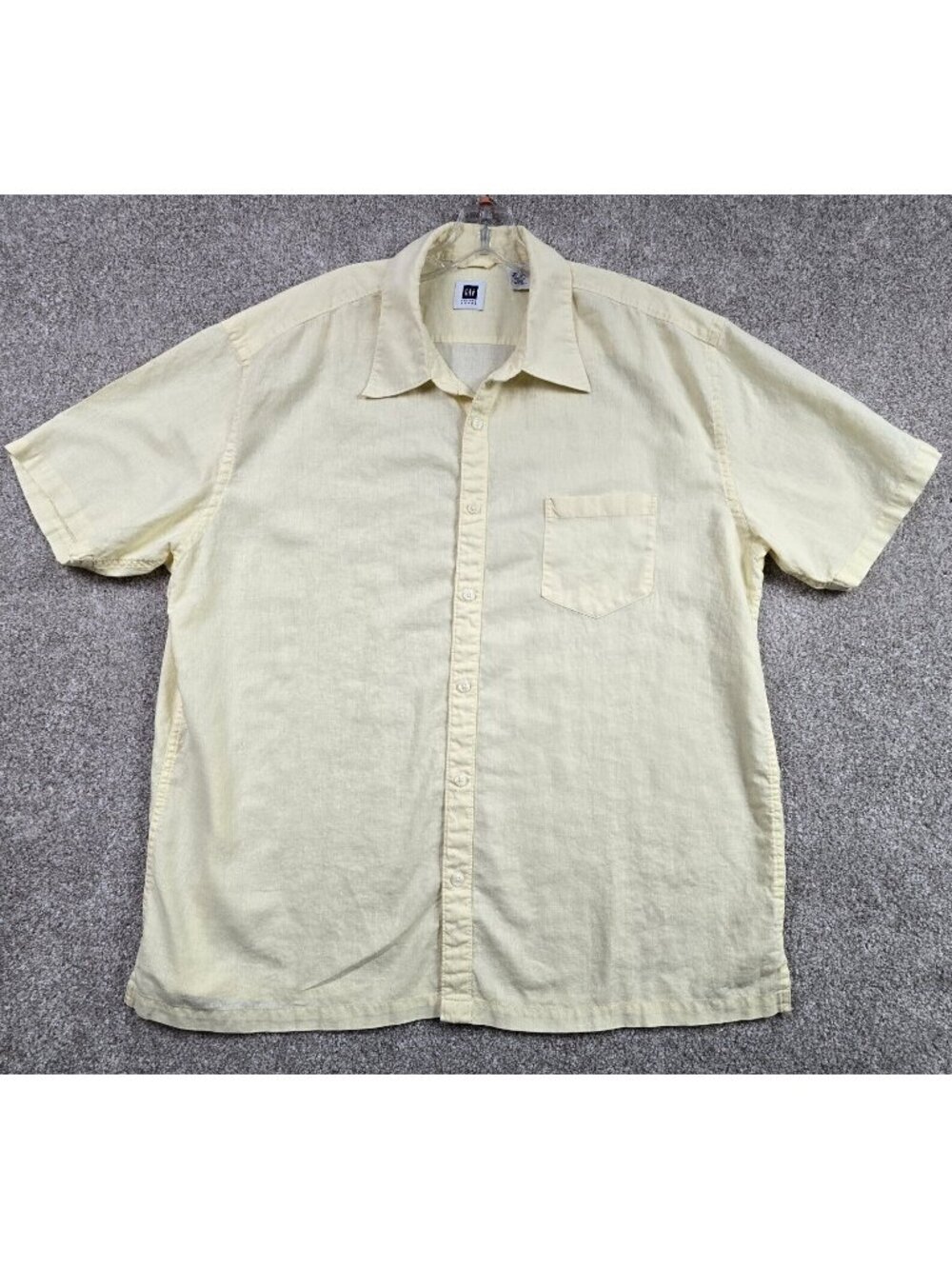 Gap Factory Store Linen Cotton Blend Bowling Shirt Light Yellow Untuck Men's XL